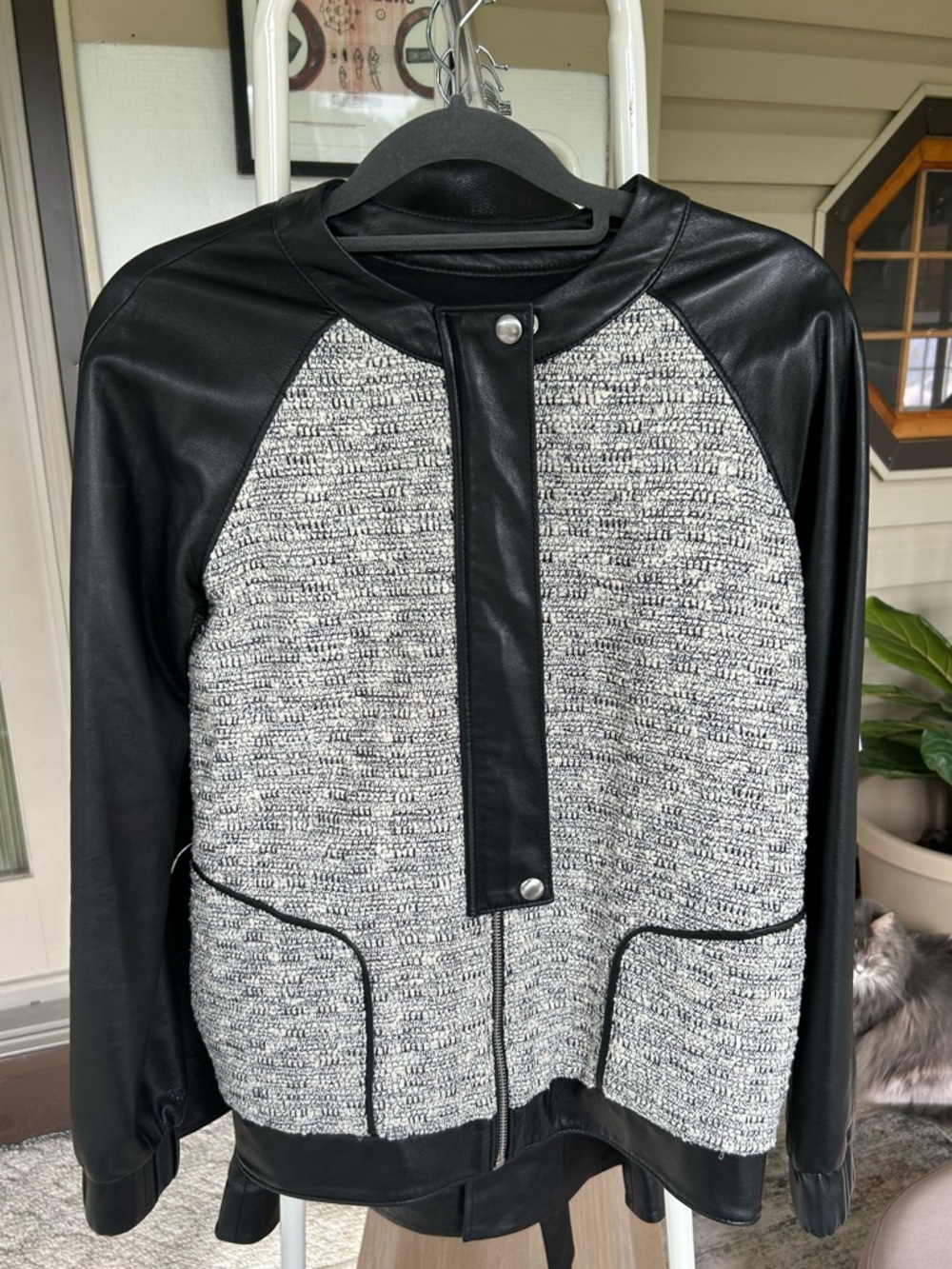 Rebecca Minkoff Tweed and Faux Leather Bomber Jacket